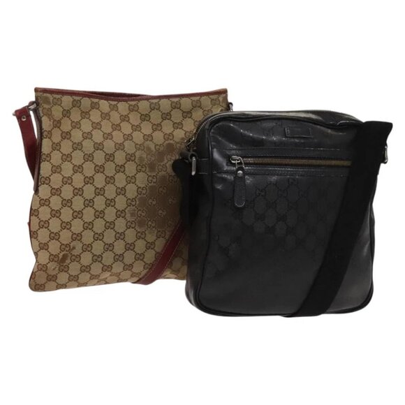 GUCCI GG Canvas GG Supreme Shoulder Bag PVC Canvas 2Set Beige Black - Picture 1 of 14